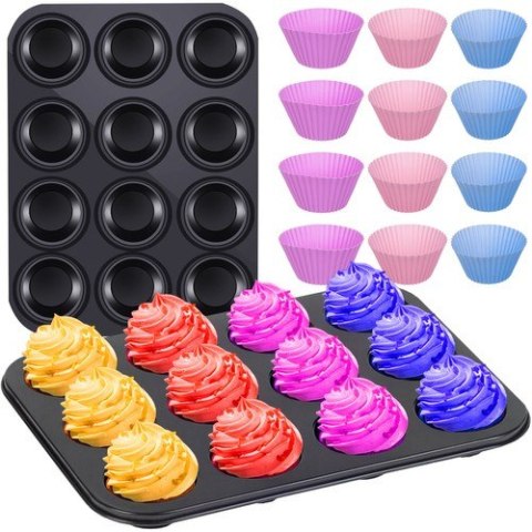 Blaszka do pieczenia + 12 silikonowych foremek Blaszka do pieczenia + 12 silikonowych foremek