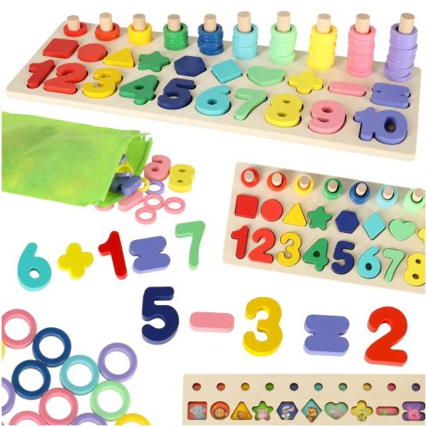 Liczydło drewniane sorter cyfry montessori 3w1 13x36cm Liczydło drewniane sorter cyfry montessori 3w1 13x36cm